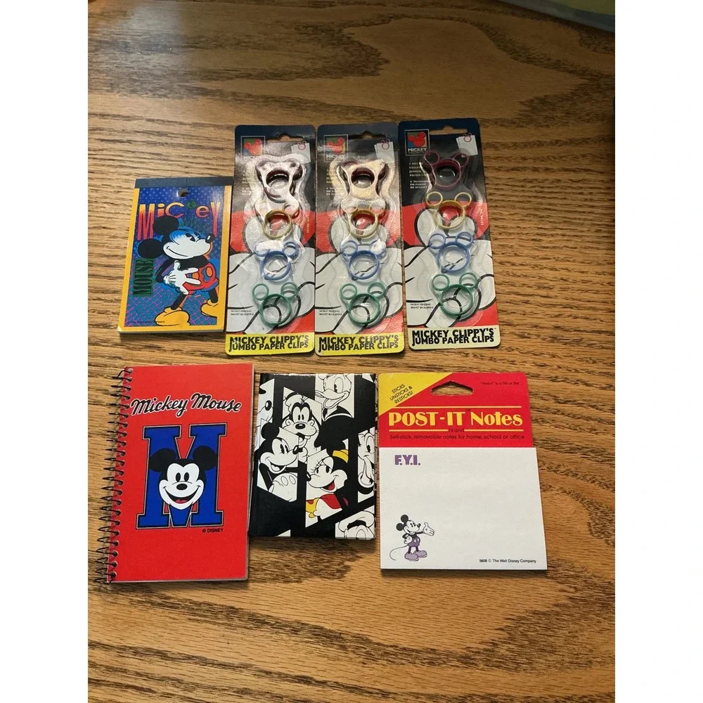 Vintage Disney Mickey Mouse Stationery Set Paper Clips Notebooks Post-it Mead